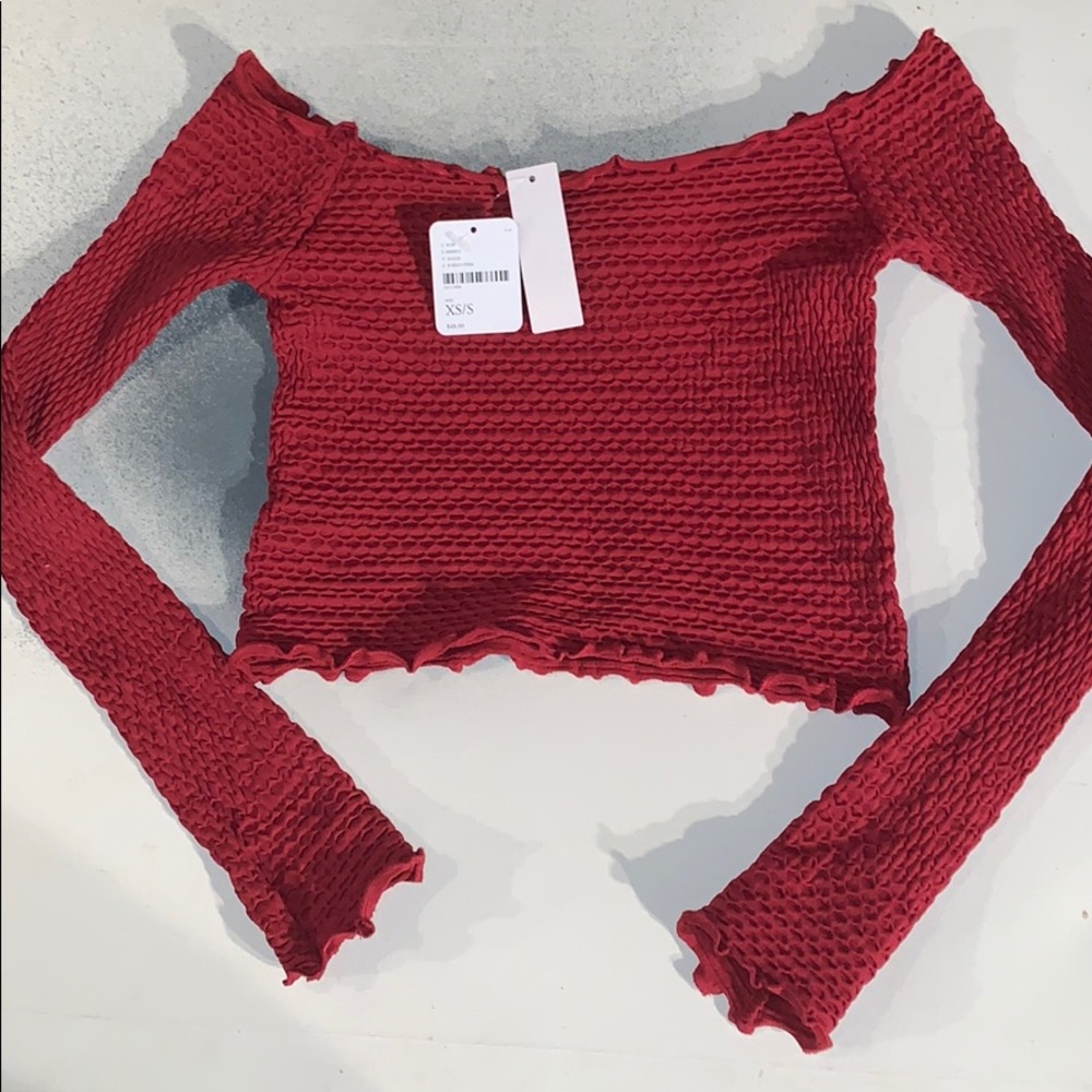 Free People Textured Long Sleeve Crop Top XS/S
